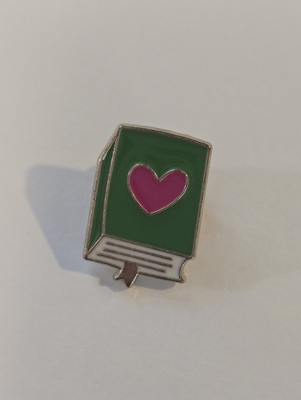 Green Book Enamel Pin with Pink Heart